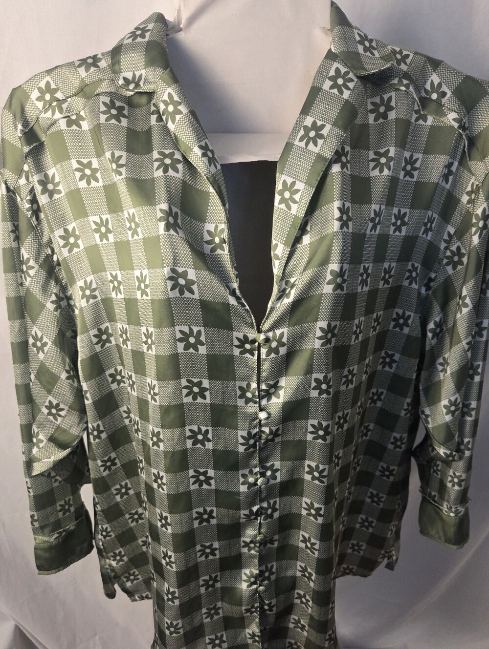 Free People Olive Green Checked Floral Button-Front Shirt